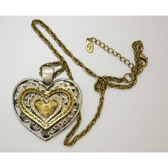 Anthro Heart Necklace Love Pendant Silver Gold New - Picture 6 of 6